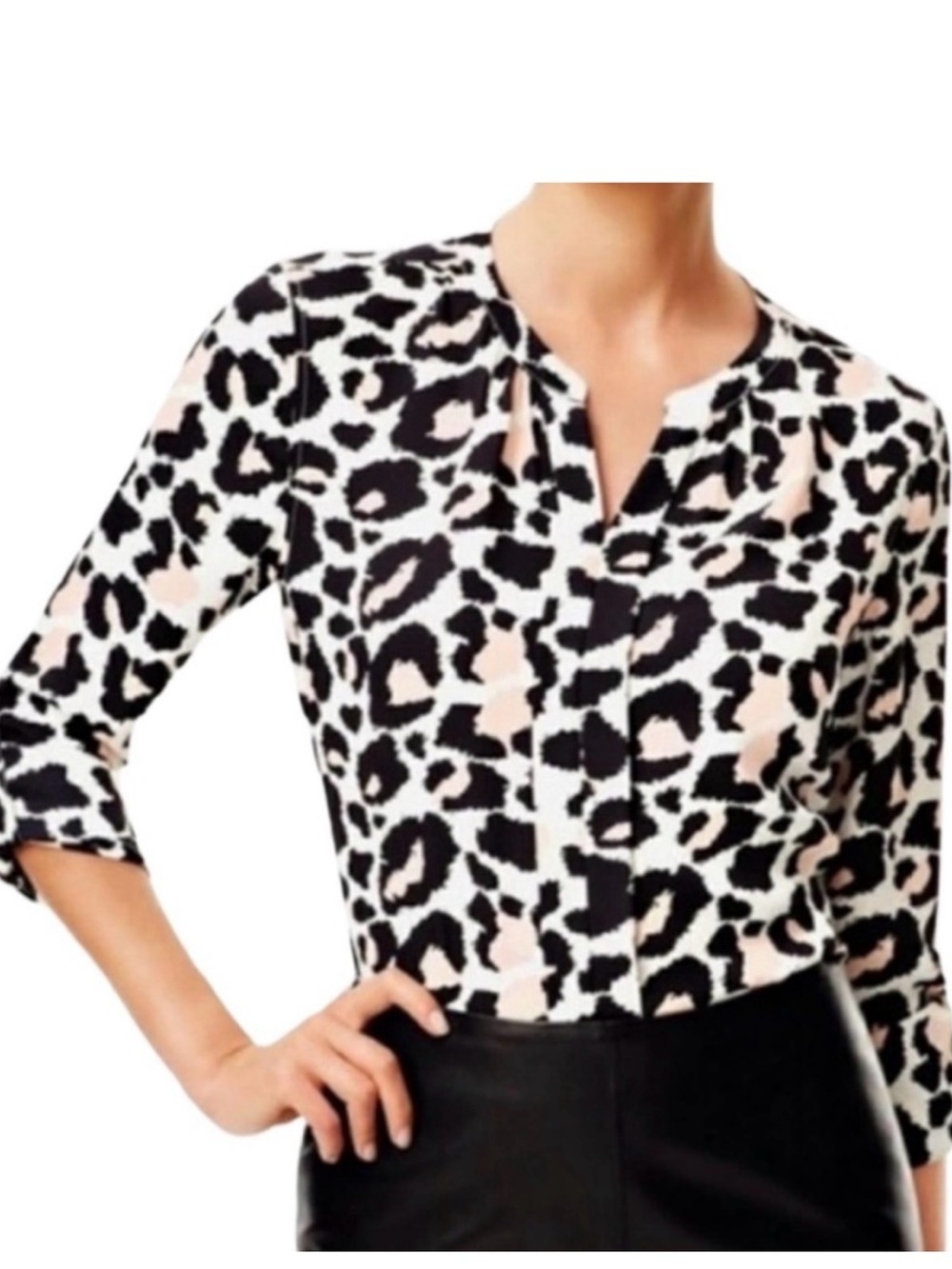 Talbots Leopard Print Blouse XS Neutral Animal Print Career Chic